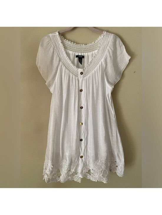Alfani Tops - Alfani White Peasant Top with Lace Detail M